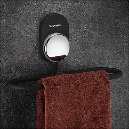 Wangel Hand Towel Ring Self Adhesive, Bath Towel Holder, Traceless Adhesives Tape Stickers, Aluminum, Never Rust, Bathroom & Kitchen, Black