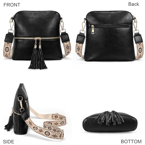 Image of Uromee Crossbody Bags for Women Trendy Vegan Leather Multi Pocket Tassel Ladies Shoulder Handbag Purse Adjustable Strap
