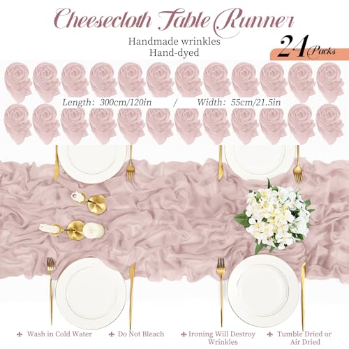 Teruntrue 24 Packs Pink Cheesecloth Table Runner,10ft Rustic Gauze Boho Wedding Table Runner Decoration, Wedding Table Decor Sheer Table Runner for Wedding Party Bridal Shower Table by Teruntrue - Used condition - Image 2