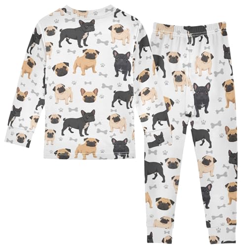 Pigsaly Pajama Set 2 Piece Pug Dog Paw Print Cute Black Brown Bulldog Pajama Sets Long Sleeve Pjs Sleepwear 3T2