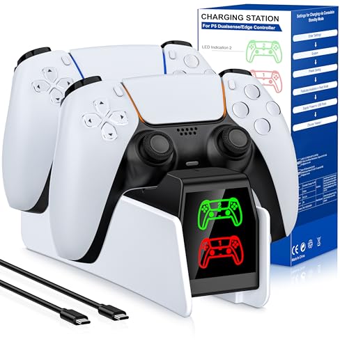 HELLCOOL Cargador Mando PS5 de Estación, Carga Rápida en 2-3 Horas/Indicador LED para Controller Inalámbricos DualSense/Edge, Accesorio PS5 para Mando Play 5