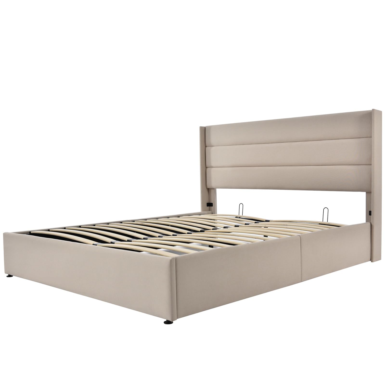 Letto Matrimoniale Imbottito KOMHTOM Con Contenitore Idraulico – Beige, 160x200 Cm, Struttura In Metallo E Legno, Testiera Imbottita, Senza Materasso - 4