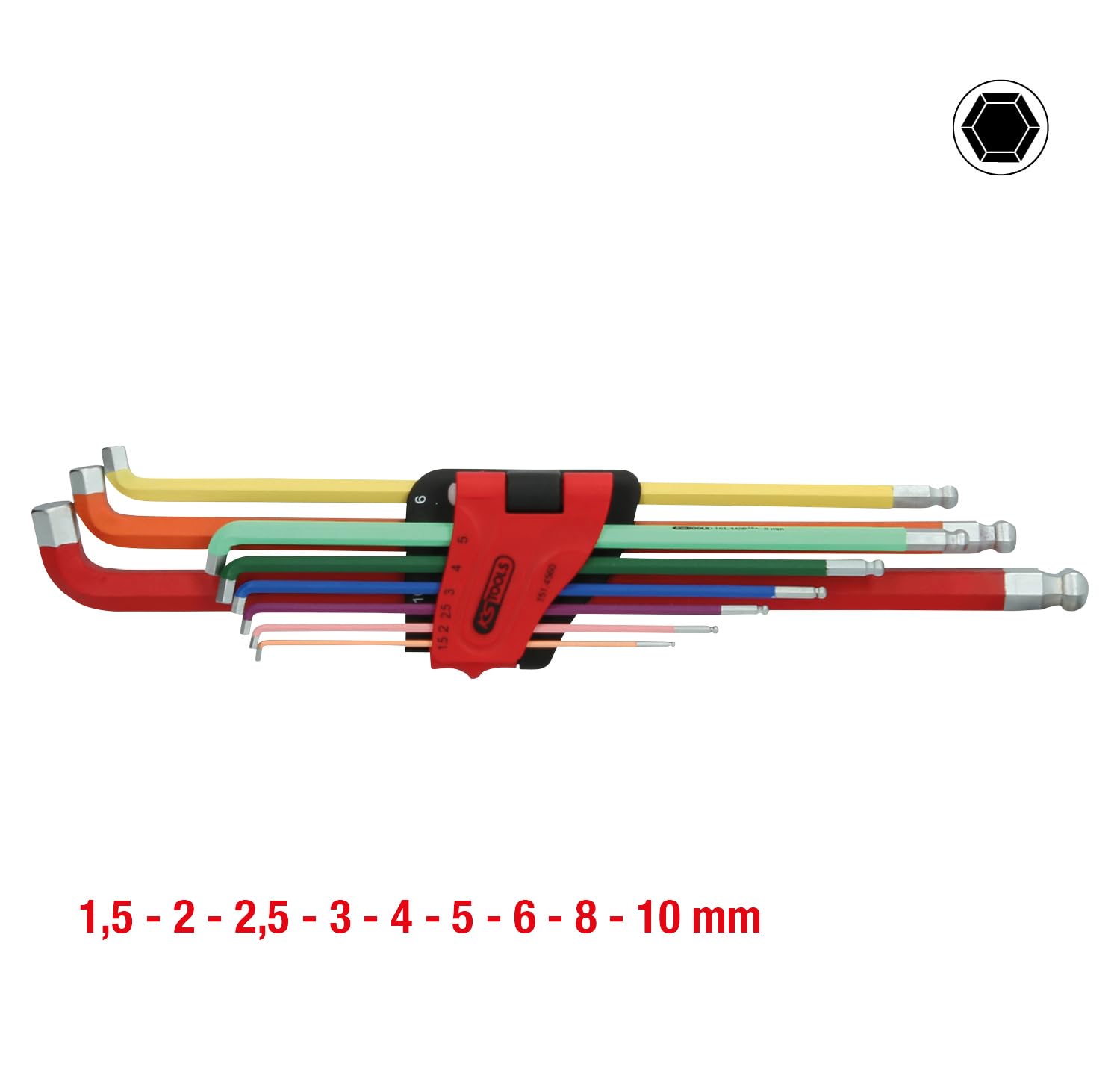 KS TOOLS Jeu de 6 pans creux à tête sphérique, coudé à 108°, 9 pièces 151.4560