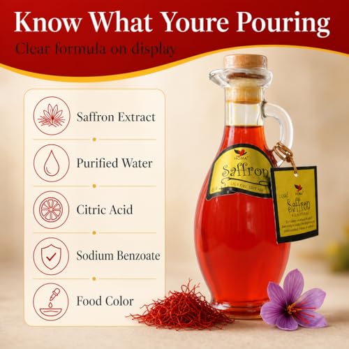 Image of HOMA Liquid Saffron 8.4 oz - Organic Saffron Extract Infused Coloring for Rice, Seafood, Drinks & Desserts, Pure Saffron Spice Flavor, No Allergens (3, Pack of 3)