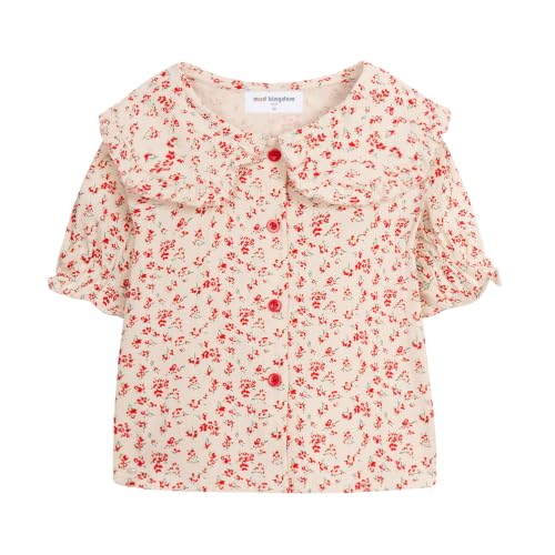 Image of Mud Kingdom Little Girls Peter Pan Collar Blouse Cotton Short Sleeve Button Up
