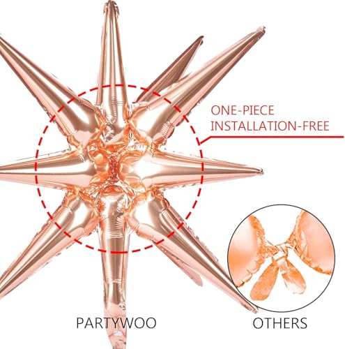 Image of 6 pcs 22Inch 4D Large Foil Balloons Rose Gold Metallic Star for 70s Disco Dance Birthday Graduation New Year (Rose Gold Star 6pcs)