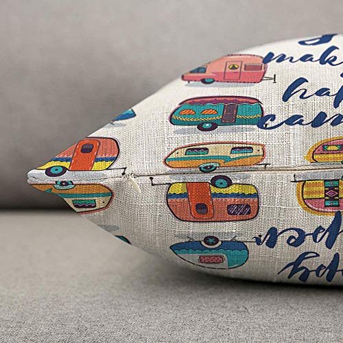Hosnye TPC1220A57 Camper Van Throw Pillow Cover You Make Me A Happy Camper Linen Fabric thumb #1