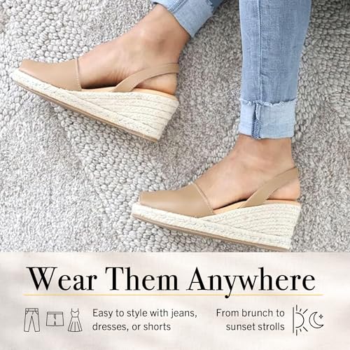 Espadrilles Wedges for Women, Dressy Soft Leather Peep Toe Womens Espadrille Sandals, Comfortable Casual Summer Slip On3