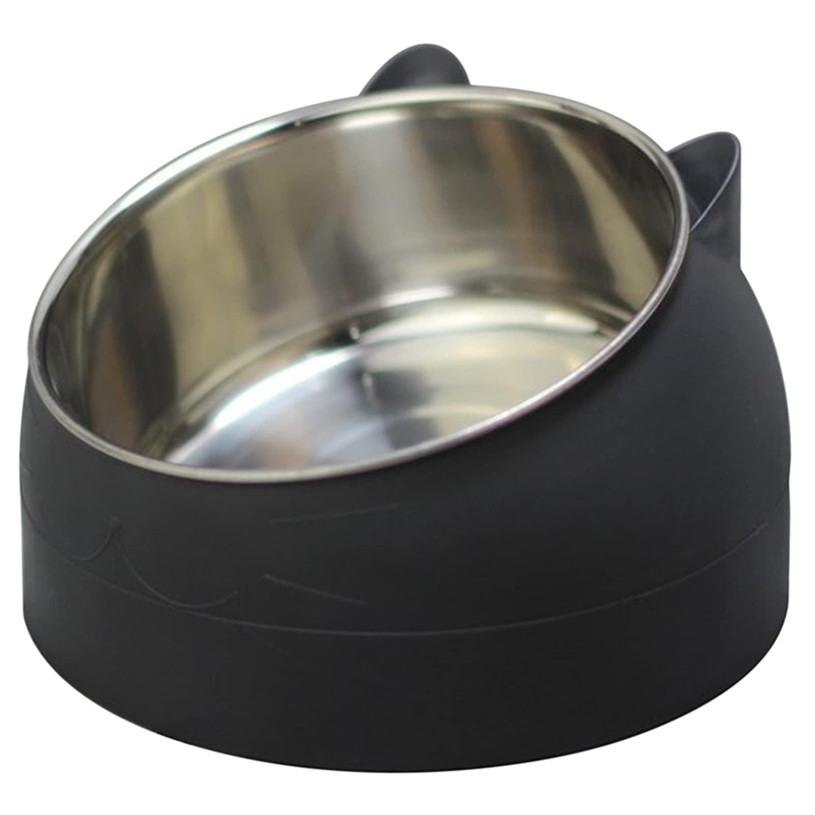 Flybloom Pet Food Bowl Cat Bowl Non-Slip Dog Bowl Stainless Steel Pet Water Feeding Bowl(Black 400Ml)
