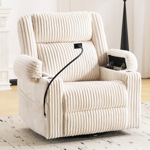 Oversized Power Recliner Chair with Massage and Heat,Swivel...