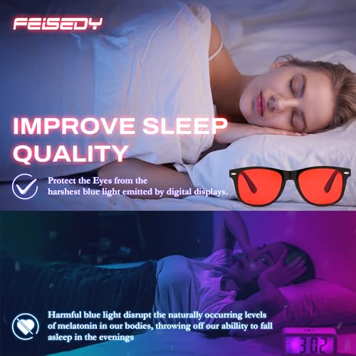 Image of FEISEDY Orange Blue Light Blocking Glasses for Woman Men Amber Lenses Computer Gaming Glasses for Better Sleep