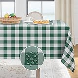 Picture of Softalker Gingham Checkered Rectangle Tablecloth - Waterproof Buffalo Plaid Table Cloth Stain Resistant Washable Table Cover for Picnic/Camping/Outdoor - Hunter Green, 60 x 84 Inch