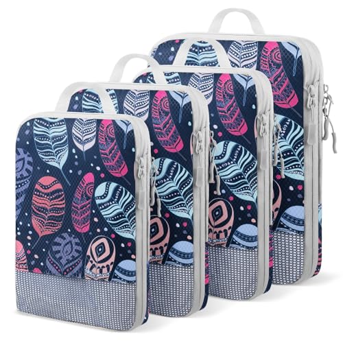 Compression Packing Cubes for Travel 4 Set Luggage Packing Organizer Bag Compressible Expandable Organizer Cubes For Carry On Luggage Suitcase Travel Essentials Accessories for Women Men