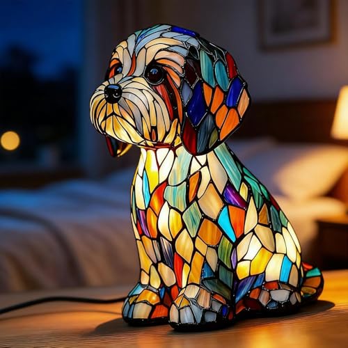 Générique Lampe De Nuit Colorée en Résine Représentant Un Chien Lampe Vintage en Verre Teinté en Forme De Chien| Veilleuse De Chevet en Forme d'animal,005