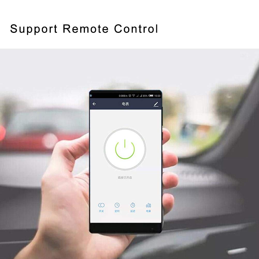 A hand holding a smartphone displaying the remote control interface for the ZMAi-90 meter, showing ON/OFF, timing, and delay options.