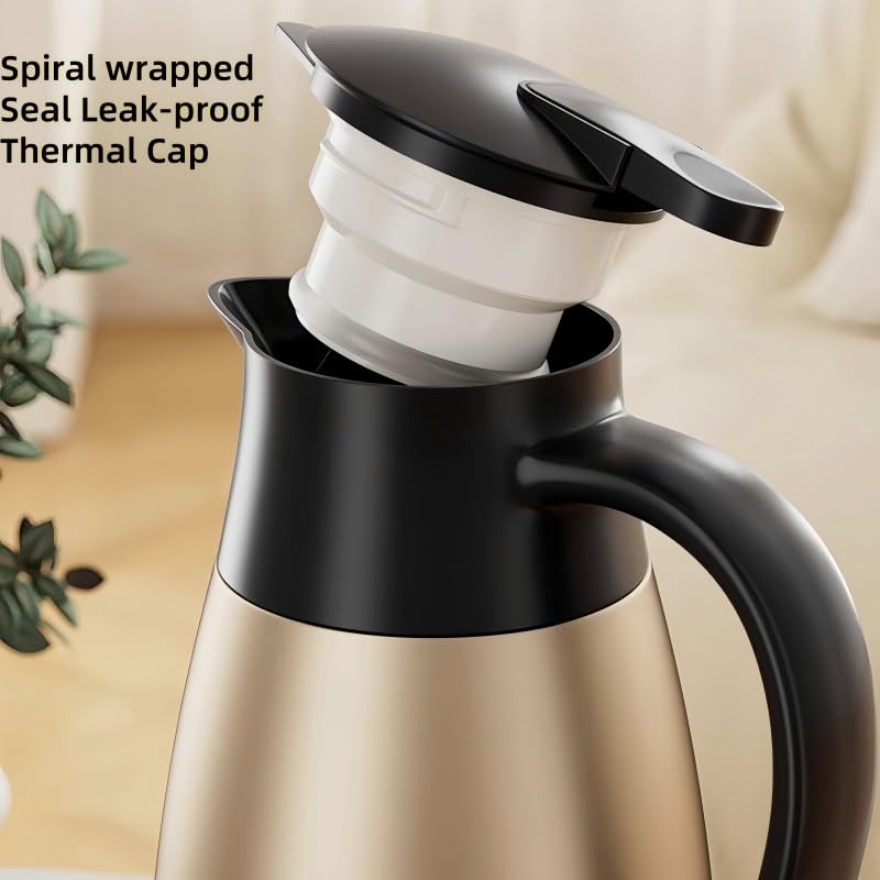 2 Litre Insulated Vacuum Jug Stainless Steel Coffee Tea Carafe Double Walled Insulated Jug Hot & Cold Drinks Vacuum Pot, Rose Gold - Image 4