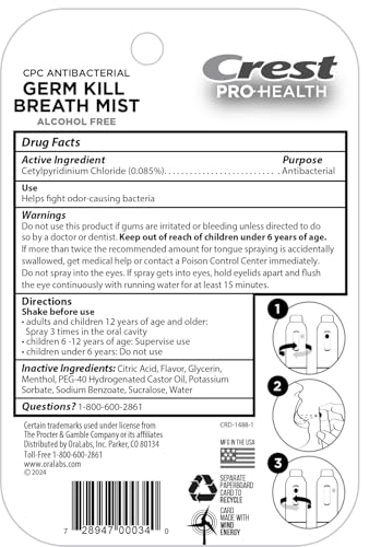 Crest Pro-Health | Portable Alcohol-Free CPC Mist with Clean Mint Flavor | Instant Fresh Breath - 3 Count (0.24oz/7ml) Breath Spray - image 5