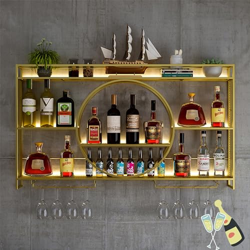 Présentoir de bouteilles d'alcool mural en métal avec rack verres