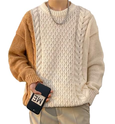 Men's Pullover Sweater Winter Ribbed Knitted Color Block Comfort Stylish Twists Cropped Sweater Long Sleeve Sweaters