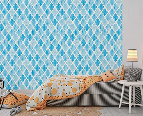 Image of DWELLSINDIA Light Blue Moroccan Geometric Wallpaper for Wall Decoration | Self Adhesive Peel & Stick, Thick Textured Premium Paper | Waterproof, Scratch Resistant | Kitchen & Bedroom | 41 x 244 cm