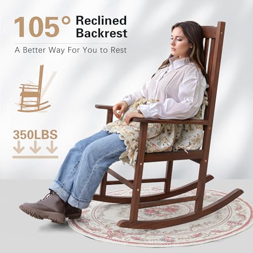 image for Greesum Outdoor Rocking Chair, Acacia High Back Oversized All-Weather 