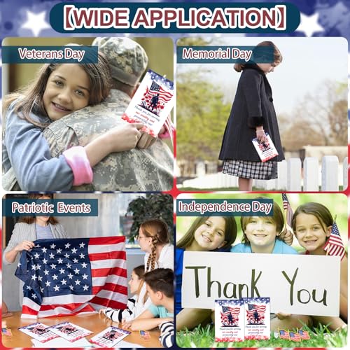 Image of 80 Set Memorial Day Pin Veteran Gifts Bulk American Flag Lapel Pins Thank You Veterans Cards and Organza Bag Patriotic US Flag Pin for Women Men Veterans Independence Day Decoration