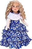 Silver Snowflake - 3 Piece 18 inch Doll Outfit - Blue Gown with White Stole and Long Gloves - (Doll Not Included)
