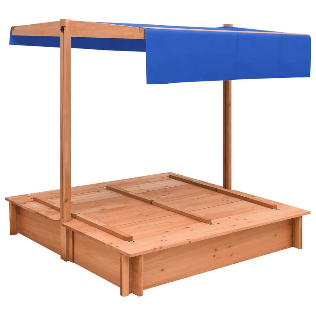 Sandkasten mit Dach aus Tannenholz 112x112x112 cm, inkl. Sitzbank und Sonnenschutz für Kleinkinder, Outdoor Garten Spielplatz, wetterfeste Holz Sandkiste mit Abdeckung und Bodenplane