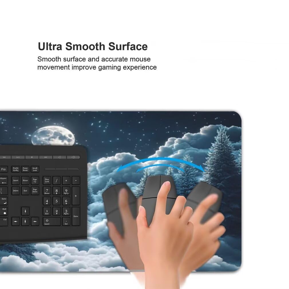 Tappetino Mouse XXL 1000x500mm Luna Piena Grande Mouse Pad, Tappetino Scrivania con Bordi Cuciti, Grande Mousepad Gaming con Base Antiscivolo per Ufficio e Casa (Pino Tra Le Nuvole) -MP1572