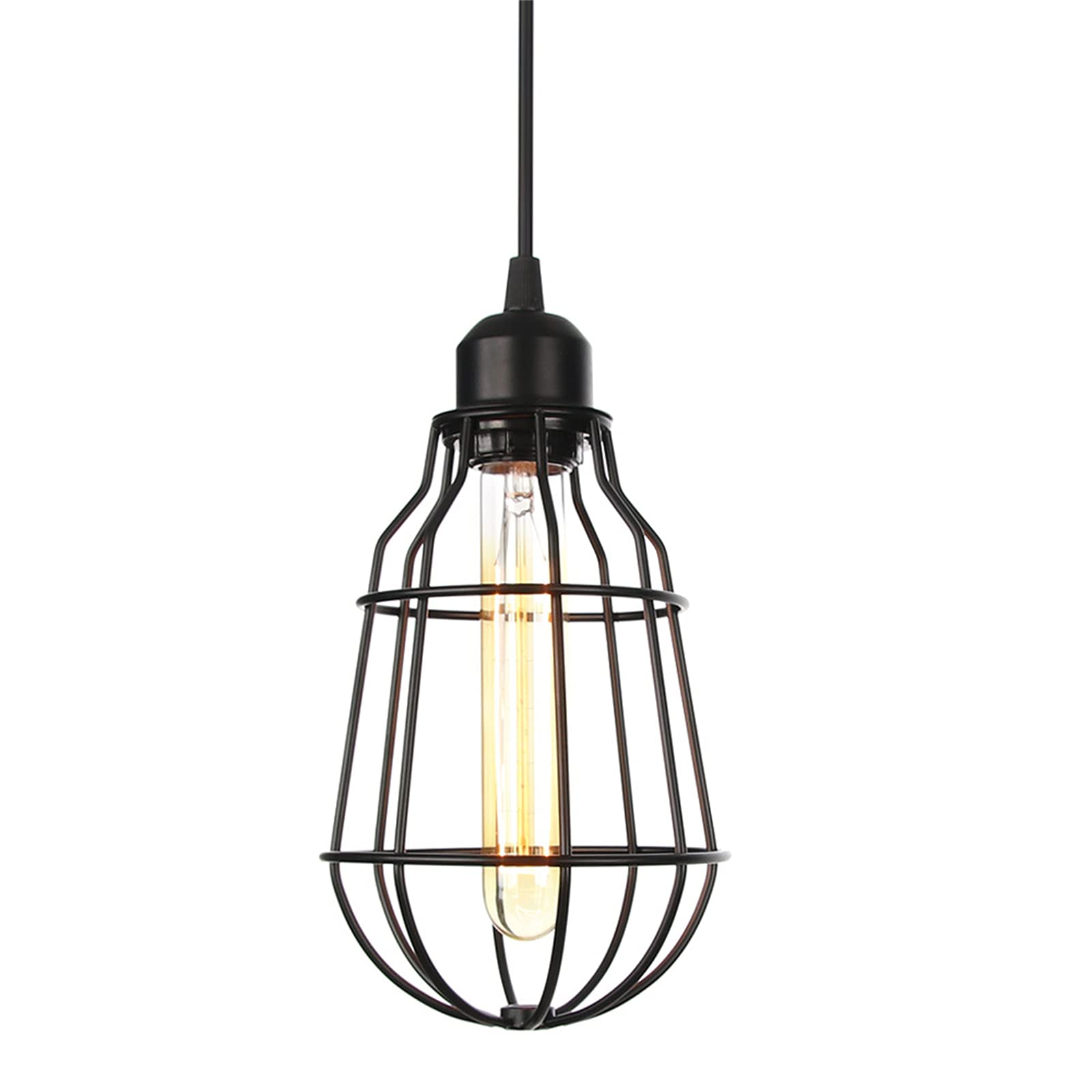 Lámpara de techo colgante para cocina y comedor con pantalla de jaula de metal industrial 8