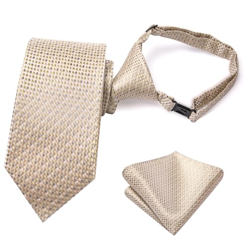 Image of Hi-Tie Father and Son Tie Set Striped Plaid Ties for Men and Boys Silk Necktie Pocket Square Set for Wedding Gifts