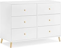 Delta Children Essex 6-Drawer Dresser Bianca White/Natural - Safe Nursery Storage with Anti-Tip Protection