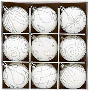 Set of Nine White Christmas Tree Baubles (6cm) by Christmas Direct