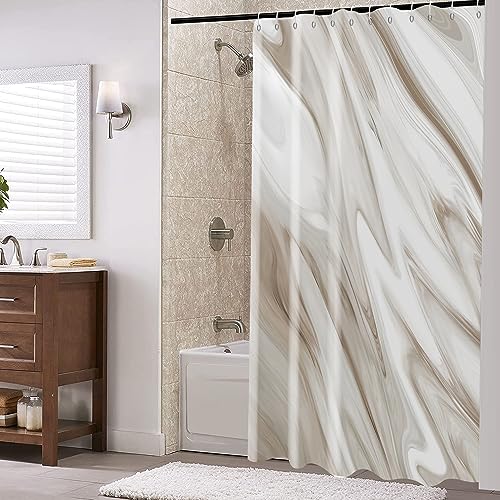 Rideau de douche 180x200cm en tissu imperméable marbre marron moderne - 4