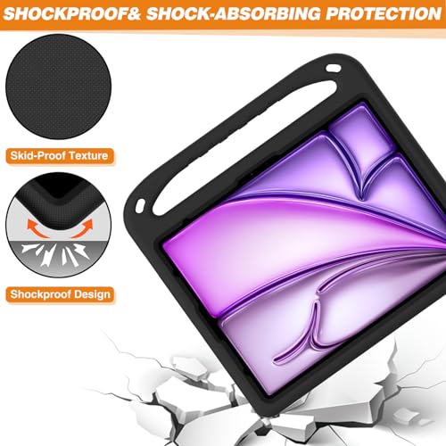 HUOLUNGJIN Etui kompatybilne z iPadem Air 33.0 cm (M3) 2025, (M2) 2024, etui z uchwytem na rysik, regulowaną podwójną podpórką i paskiem na ramię (czarne)