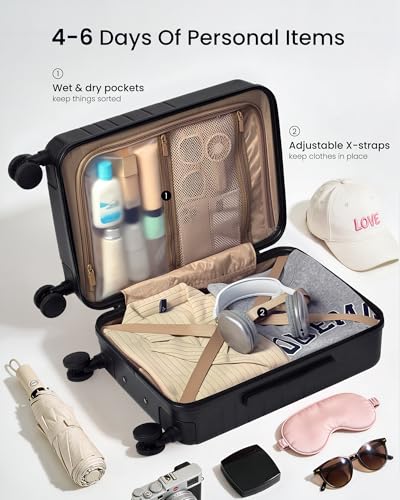 LOVEVOOK Bagage à main à coque rigide 22 x 14 x 9 approuvé par les compagnies aériennes, jolie valise à main de 22 pouces avec serrure TSA à roulettes, valise à roulettes légère pour bagages de voyage, cadeaux pour hommes et femmes, beige – Image 3