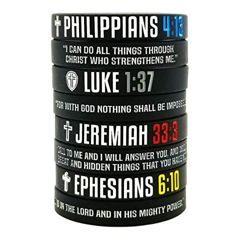 Nuzabee (8-Pack Christian Bible Verses Silicone Bracelets | Religious Gifts Rubber Wristbands for Men, Women | Strength Faith Hope Belief | Positive and Inspirational Messages Cover