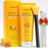 AMOADO Blackhead Remover Mask, Peel Off Face Mask with Vitamin C & Turmeric for Men and Women–Deep Cleansing Nose Facial Mask for Blackheads, Pores & Oil Control with Pimple Extractor and Brush