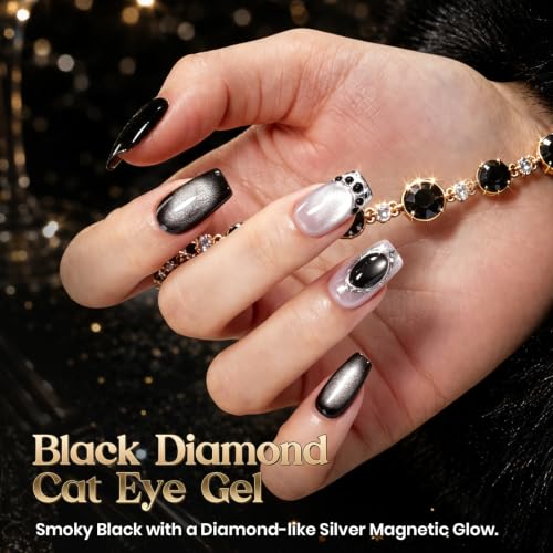 Image of Beetles Black Diamond Cat Eye Gel Nail Polish, 15ML HEMA-Free Magnetic