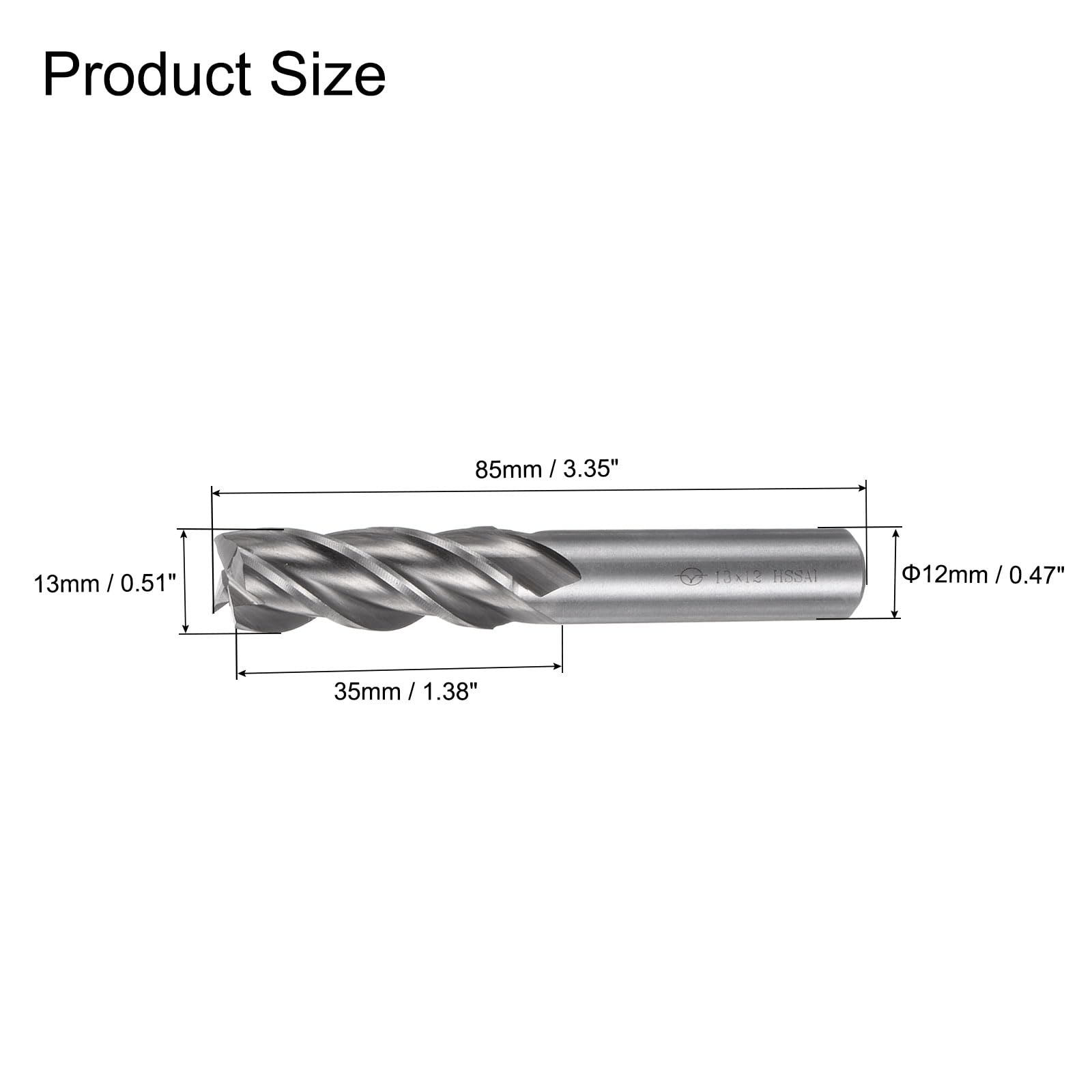 sourcing map Lot de 2 fraises en carbure à 4 cannelures de 13 mm en acier rapide CNC avec tige droite pour la coupe de l'acier d'aluminium et le travail des métaux