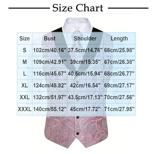 Cambkatl Men's Vest Tie Set 3PC Formal Waistcoat Paisley Floral Jacquard Necktie Pocket Square Suit Vests for Wedding Party3