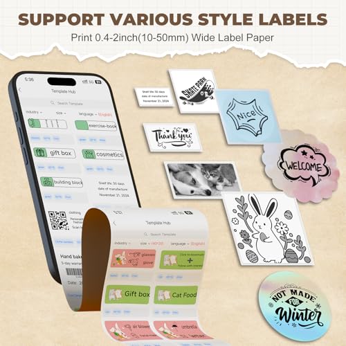 Image of B3 Label Maker, Bluetooth Thermal Label Printer with 6 Rolls Printing Paper, Portable Mini Sticker Printer Supports 12-57mm Papers for Notes, Home, Office, Photos, Compatible with iOS & Android