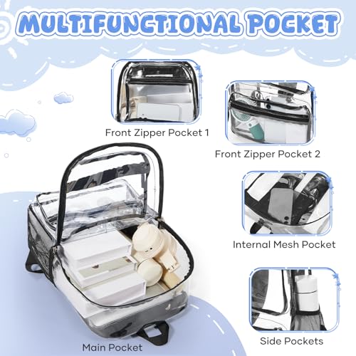 winspansy Small Clear School Backpack for Stadium Events Teenage Girls Boys Waterproof Lightweight Daypack Simple Bookbags Work Bag See Through Plastic Festival Concert Backpack for Women Men Black4