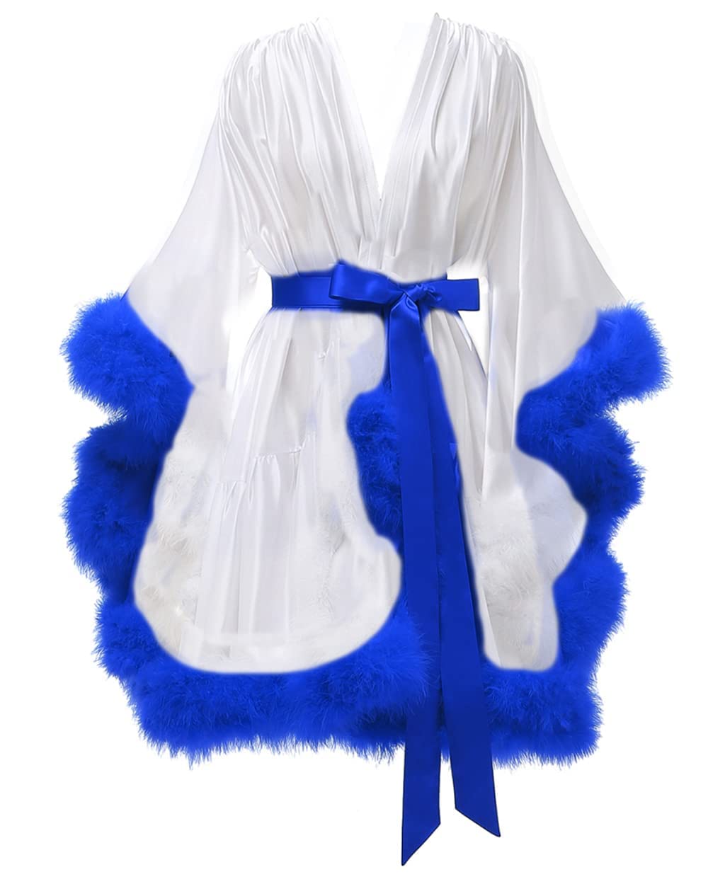 Changuan Women's Feather Robe Silk Satin Fur Bridal Robe Short Dressing Gown Lingerie Nightgown Bathrobe Sleepwear