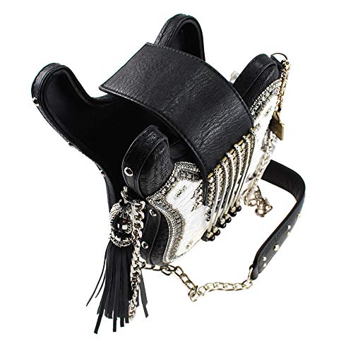 Mary Frances Greatest Hits Beaded Crossbody Guitar Handbag, Black-White4