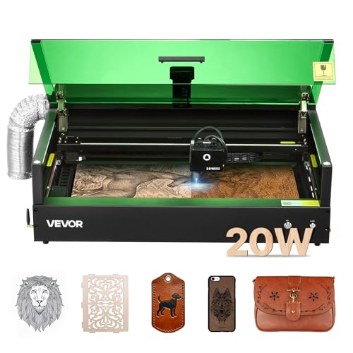 VEVOR Lasergravierer, 20 W, Lasergravur- & Schneidemaschine mit integrierter Kamera, Laserschneider, 36.000 mm/min, Arbeitsbereich 50 x 32 cm, für Holz, Leder, Glas, Papier, bestimmte Metalle,Klasse 1