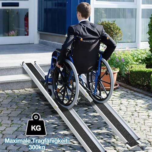 Sonnewelt 2 x 87-152 cm Rollstuhlrampe, Aluminium Auffahrrampe bis 300 kg, Rampe Rollstuhl, Teleskoprampe mit Textiltasche, Rollstuhlrampe Klappbar, Rollstuhlrampen, Treppenrampe für Rollstuhl