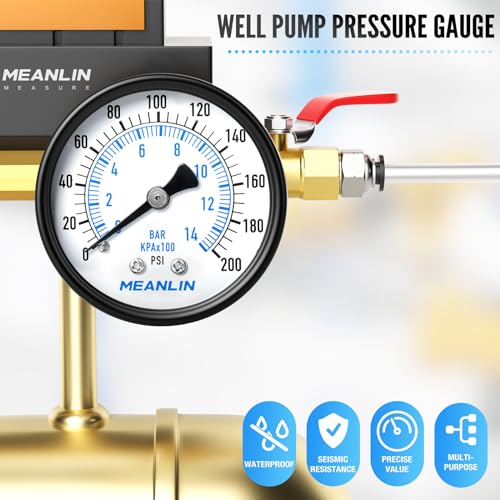 Image of MEANLIN MEASURE 0-200Psi Well Pump Pressure Gauge 1 /4 inch NPT 2 inch FACE DIAL for Air Compressor Air Regulator Water Filter Back Mount, with Teflon Tape