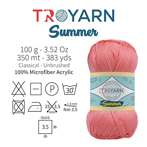Image of TROYARN Summer (4- Skeins Pack) Silk Effect Hand Knitting Yarn Crochet Art Lace Craft 100% Microfiber Acrylic 4x100 gr (4x383 yds) (105463 - Dark Mint)