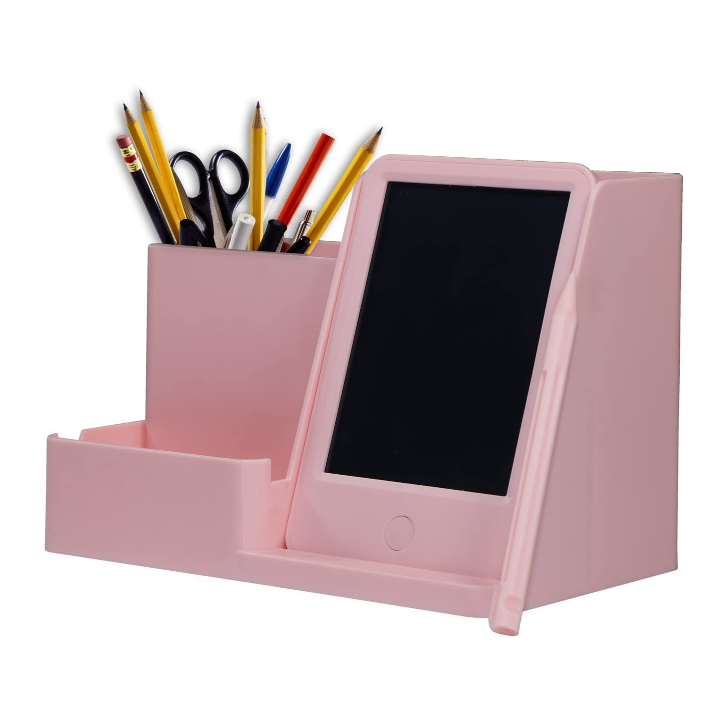 Olpad Multi-functional Pink Desk Organizer with LCD Writing Tablet, Erasable Drawing Pad, Reusable Writing Board, Pen & Pencil Holder, and Phone Stand, Perfect for Students and Office Use